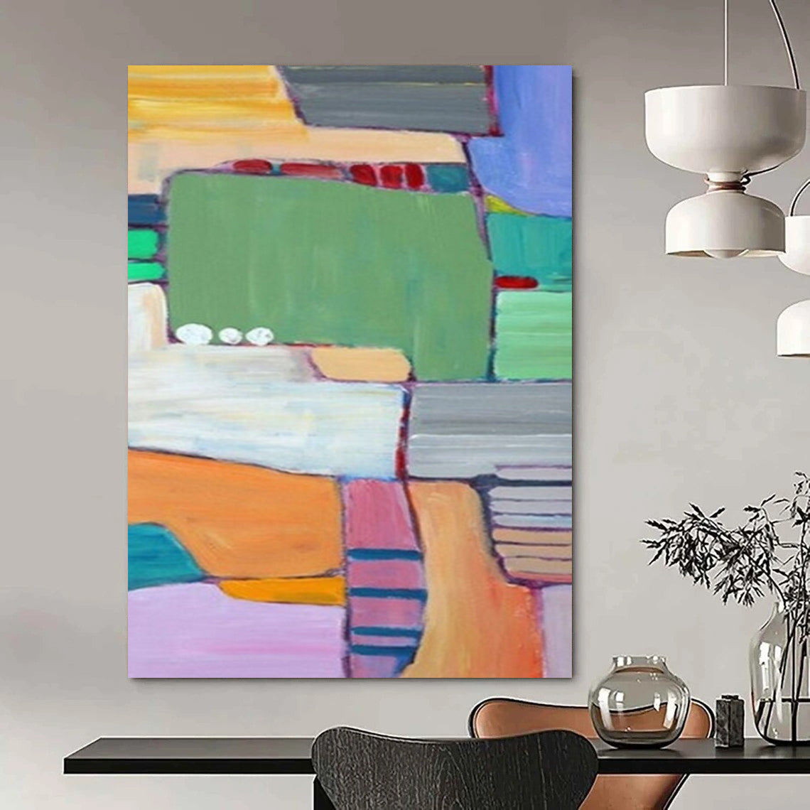 “Color - block Paradise - Green, Orange, Pink Geometric Abstraction” Painting On Canvas DTP262