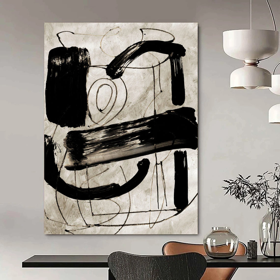 “Dynamic Black - and - White Gestures” - Abstract Expressionist Painting On Canvas DTP169