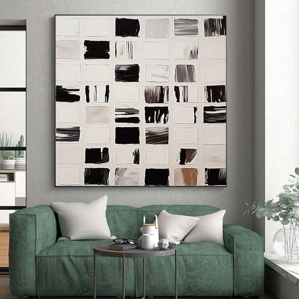 “Black - White Grid Strokes”,Abstract Expressionist Style CT0676