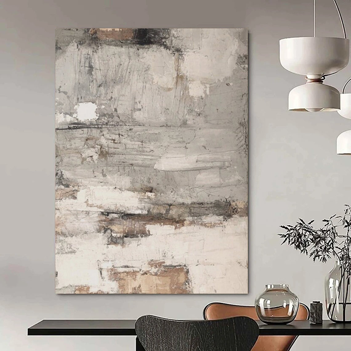 “Gray - White & Brown Fragmented Textures” – Abstract Fragmented Art CT0972