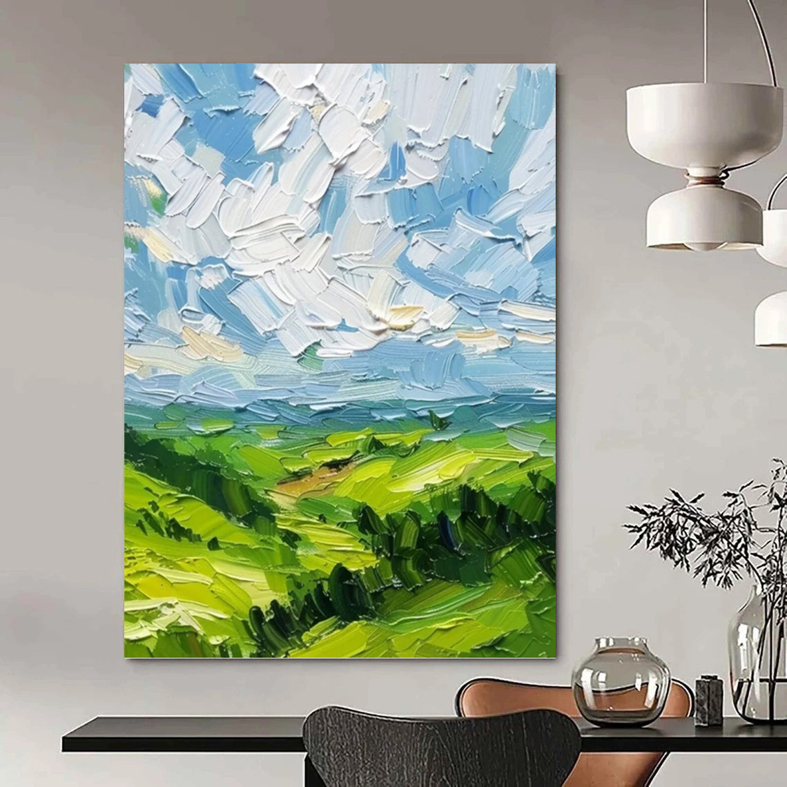 “Impasto Greenery” - Textured Green Landscape with Impasto Technique Painting On Canvas DKH1557