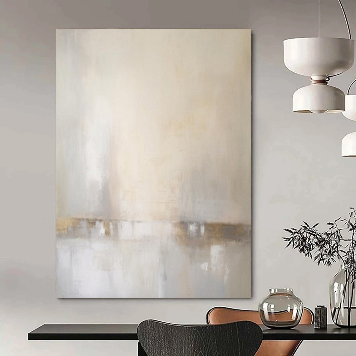 Soft Neutrals with Gold Hints - Minimalist Abstract Oil On Canvas CT1299