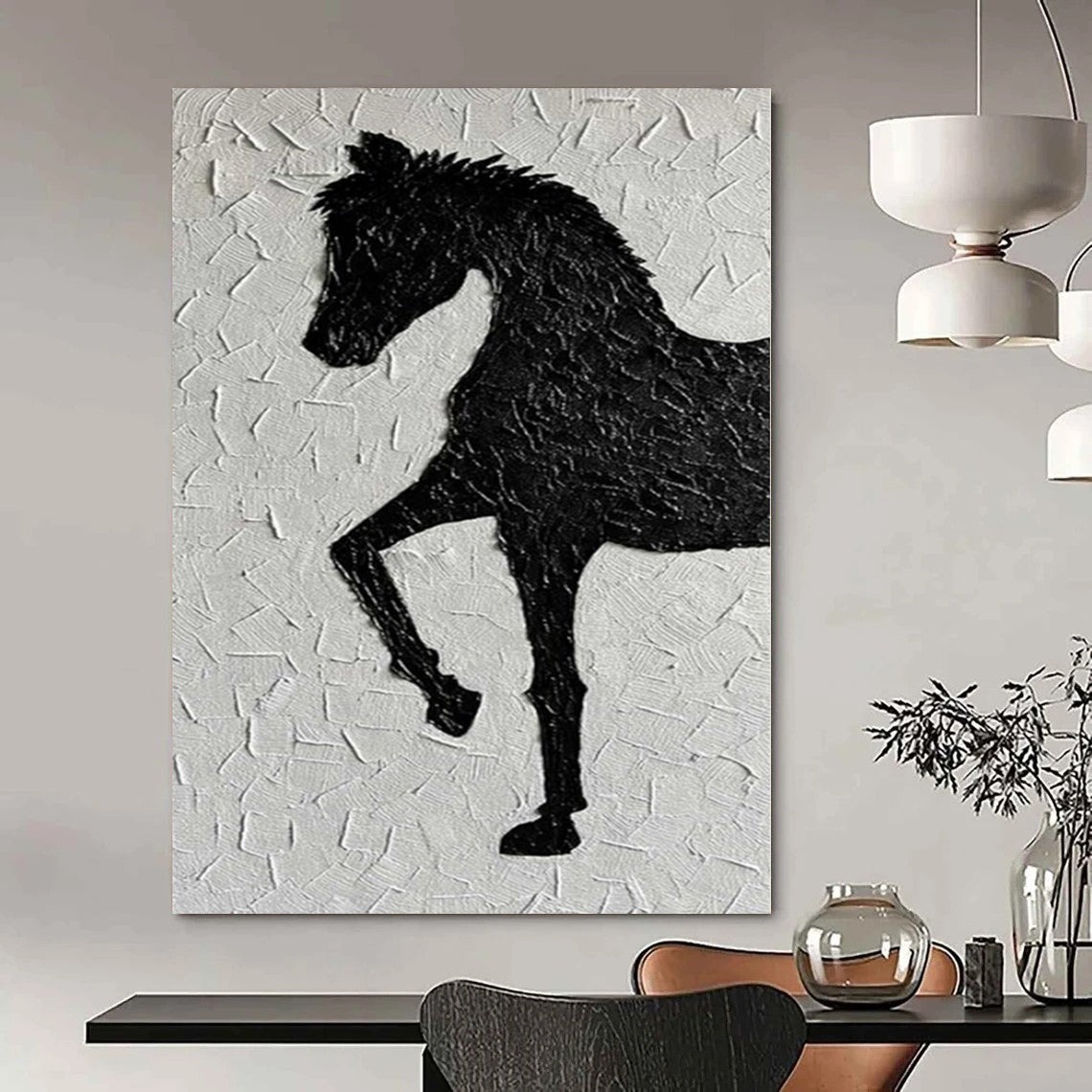 “Textured Black Horse Silhouette” – Textured Animal Painting CT1079