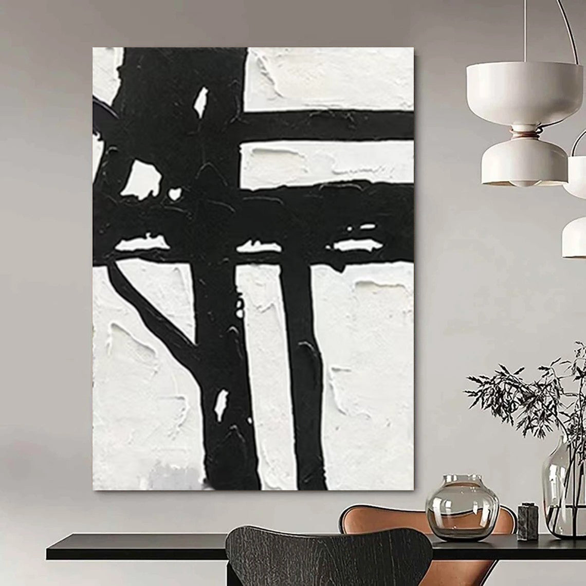 “Black - White Geometric Boldness” - Minimalist Abstract Painting On Canvas DTP148