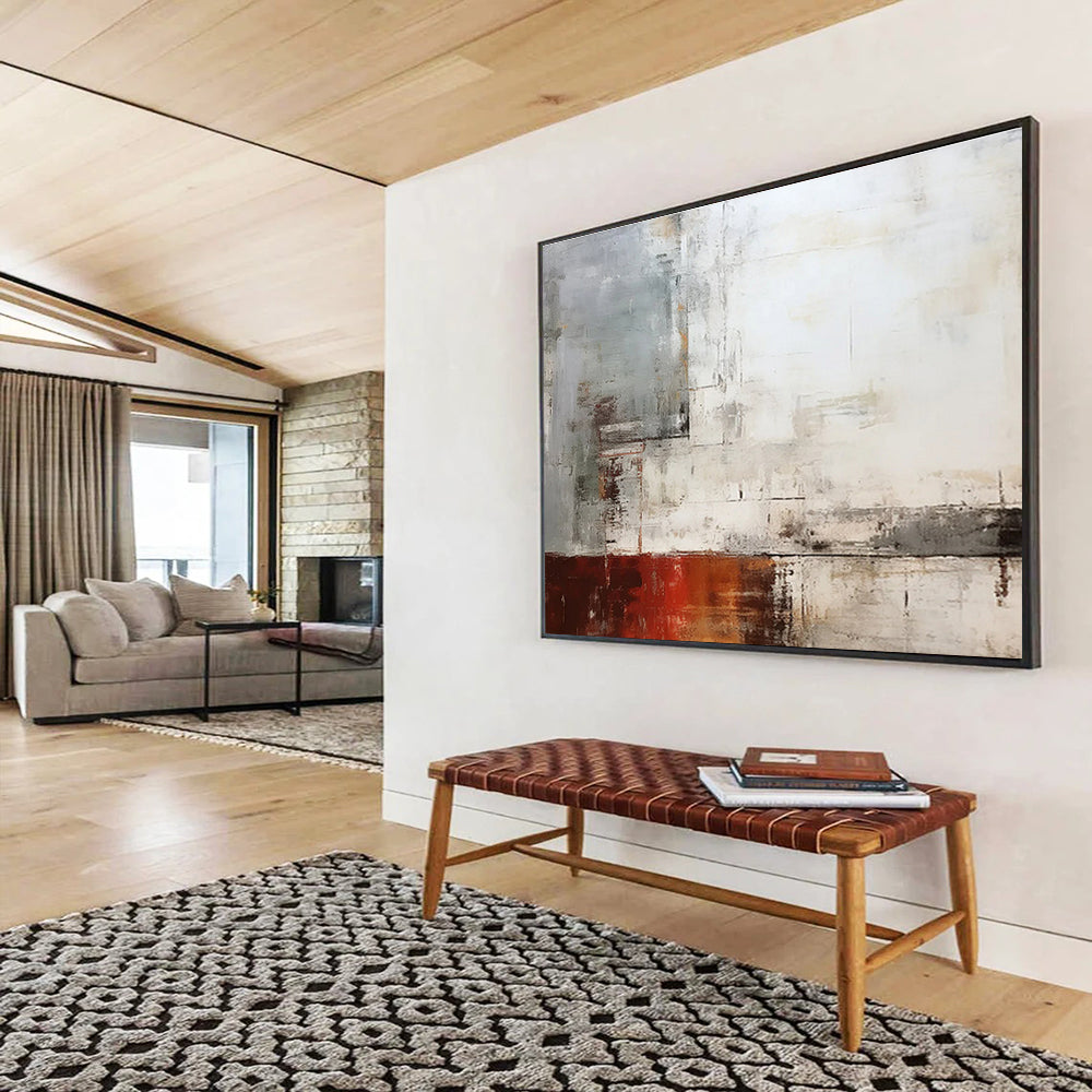 Neutral Abstract with Red Accent - Muted Tones and Subtle Layers Painting On Canvas DKH043