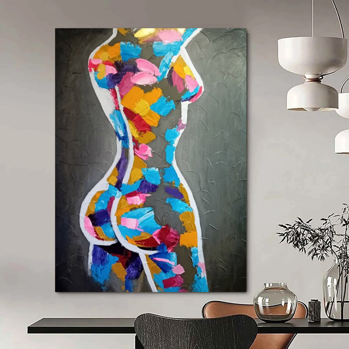 “Color - Blocked Feminine Form” - Colorful Abstract Female Body Painting On Canvas CT2188