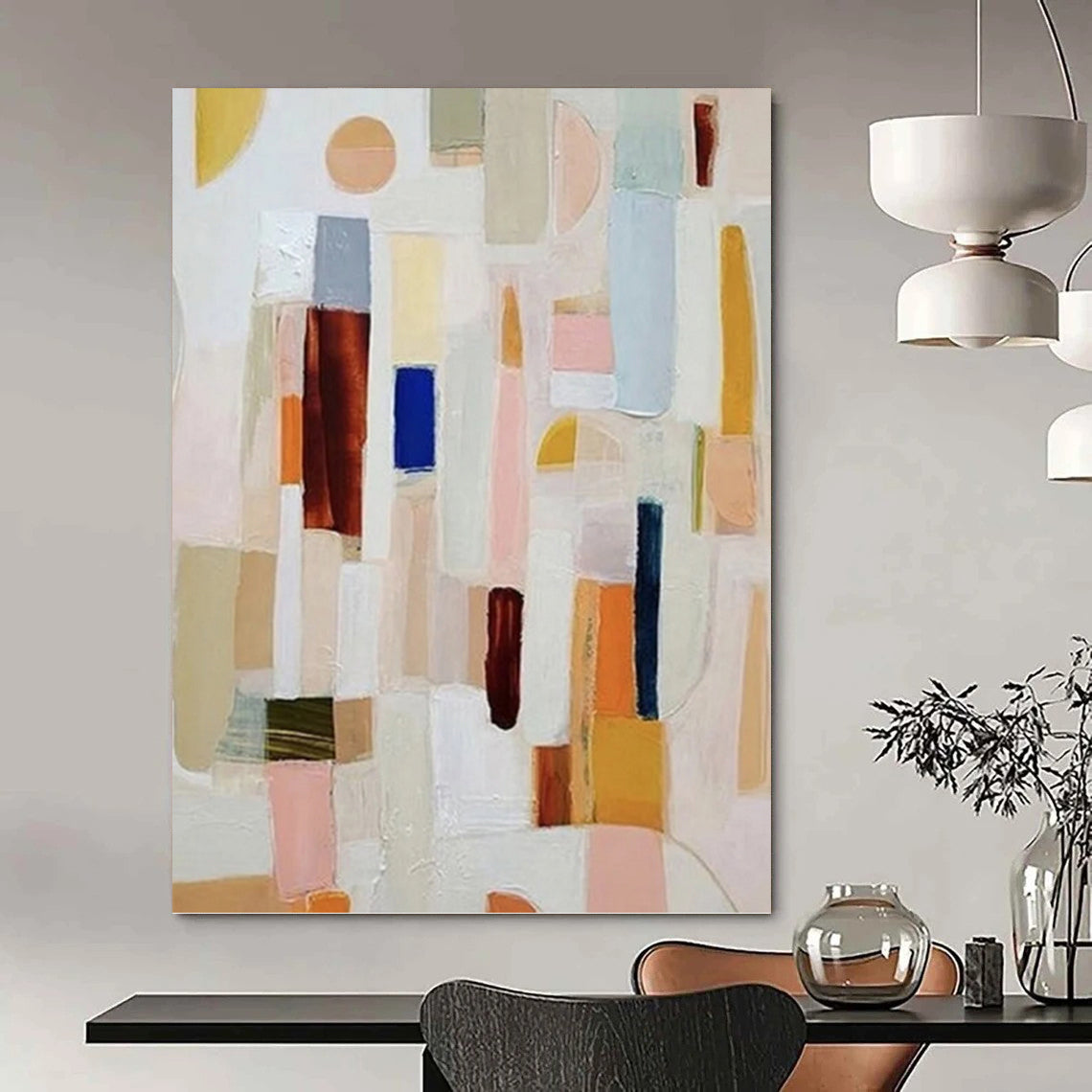 “Pastel Geometric Collage” - Playful Abstract Painting On Canvas DKH1069