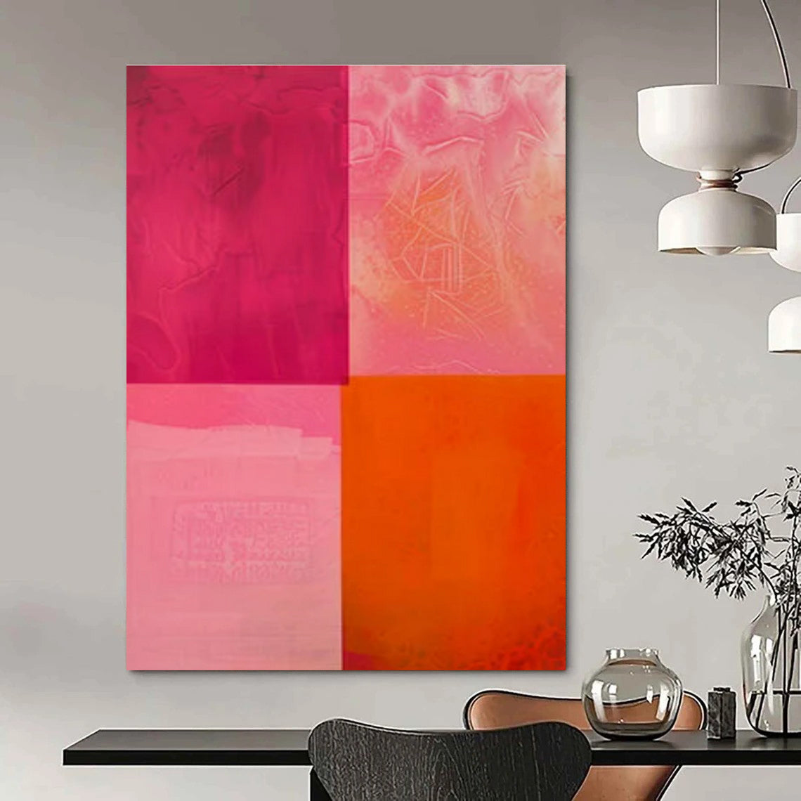 Pink & Orange Textured Quadrants - "Vibrant Veils" - Abstract Textured Painting CT1479