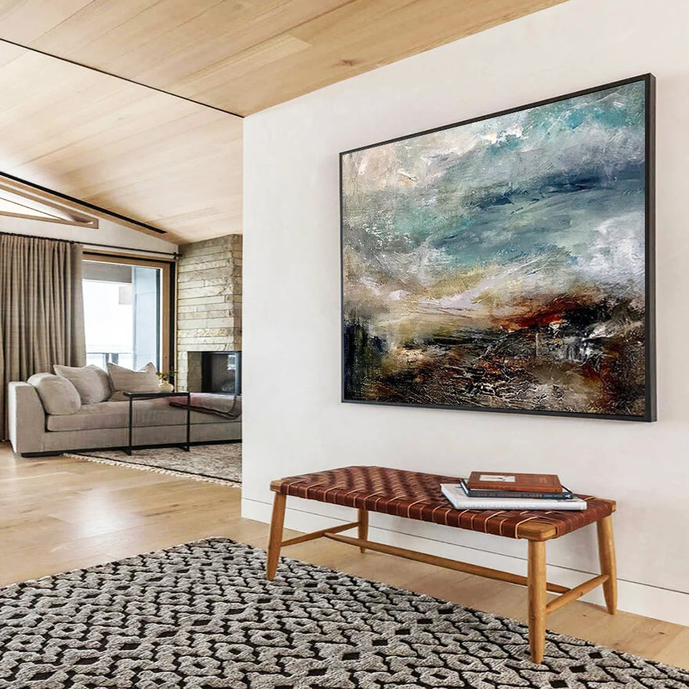 “Blue, Brown, Textured ‘Stormy Coast’” - Abstract Seascape Painting On Canvas DLZ015