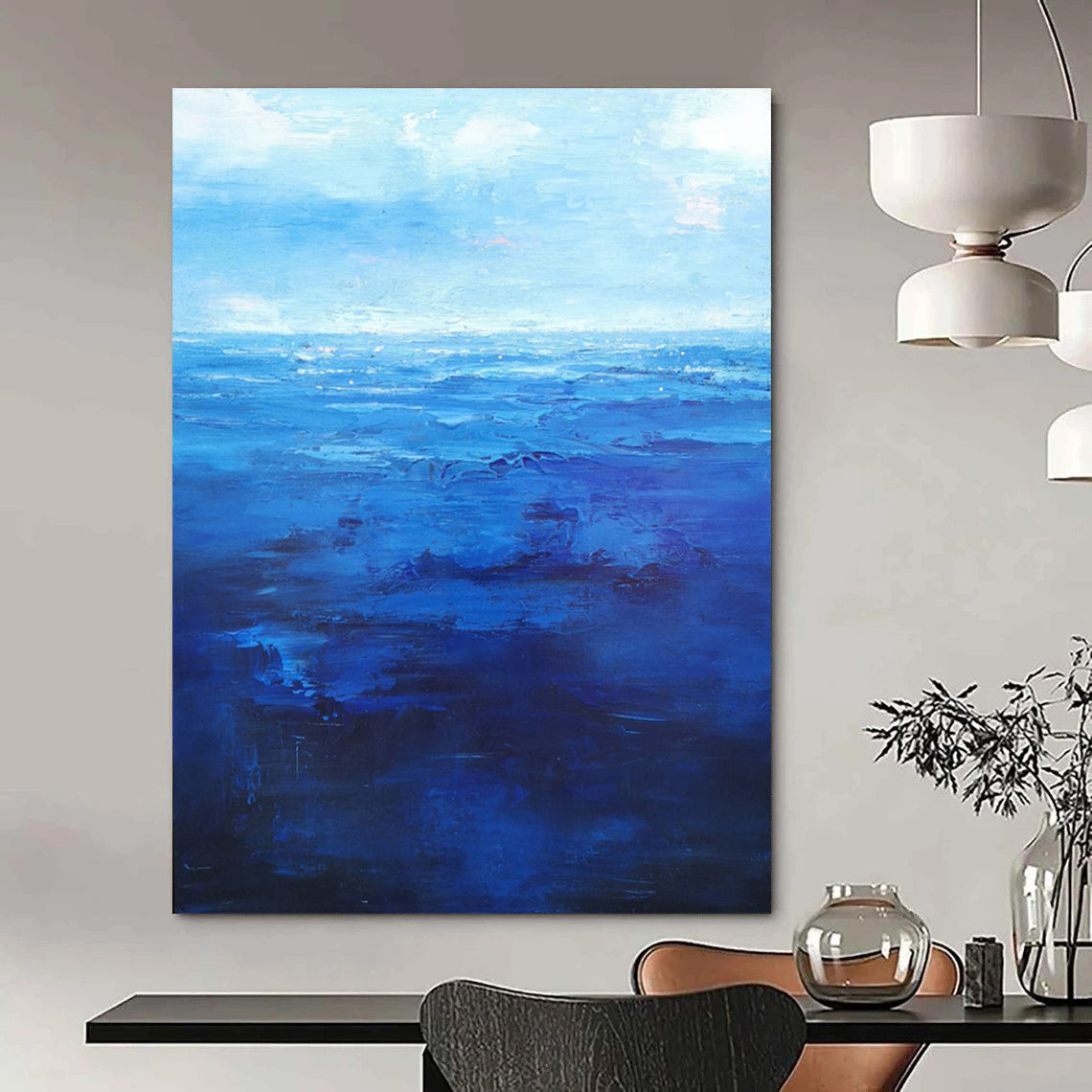 “Blue Gradient Sea ‘Infinite Depths’” - Impasto Ocean Painting On Canvas DTP345