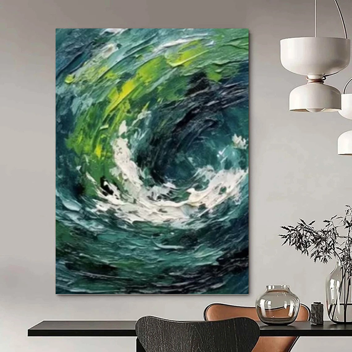 Turquoise and Green Swirl - Abstract Impasto Painting On Canvas DKH1405