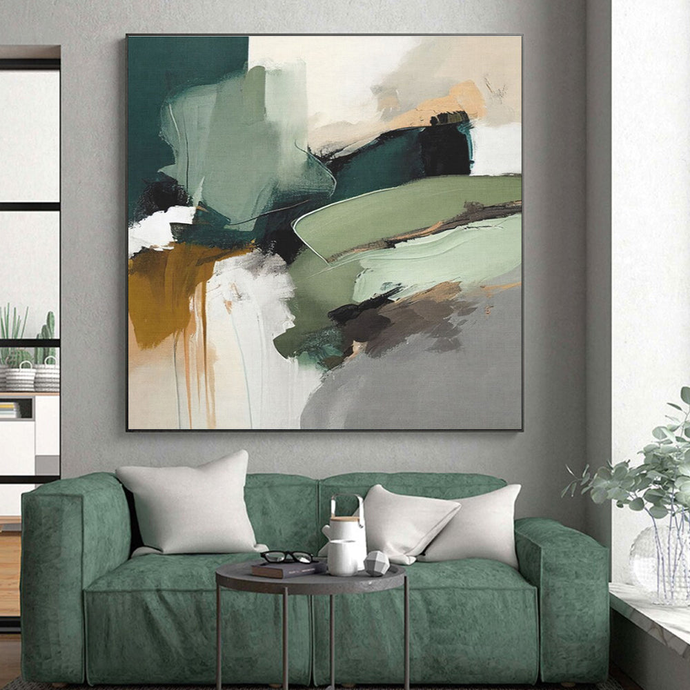 Green - Brown Abstract Shapes, “Nature’s Chaos” - Abstract Expressionist Acrylic Painting CT0737