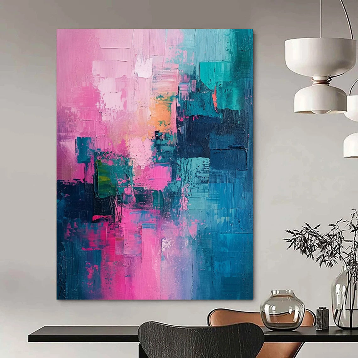 “Pink - Teal Abstract Blocks” - Abstract Expressionist Painting On Canvas DTP061