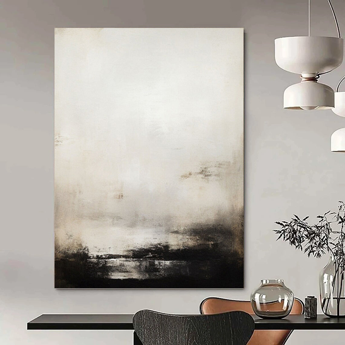 Monochromatic Gray and White Abstract - Abstract Painting On Canvas DKH1498
