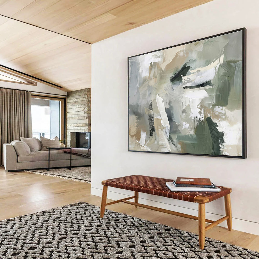 Earth Tones Collide Green Beige Abstract Brushstrokes Painting On Canvas DKH240