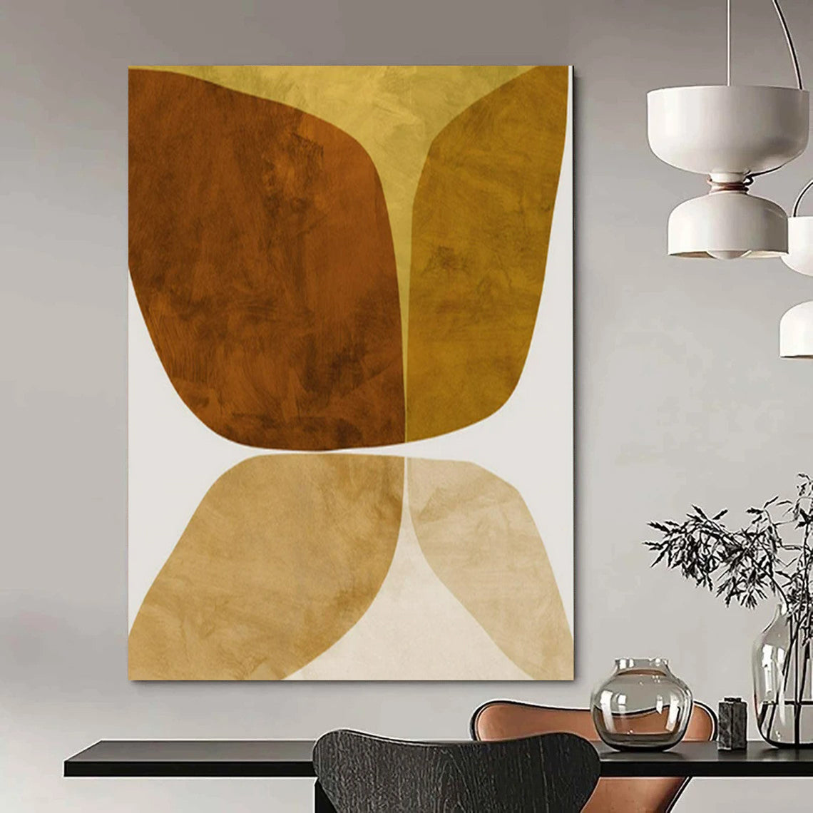 Symmetrical Brown & Beige Shapes - Abstract Painting On Canvas CT2310