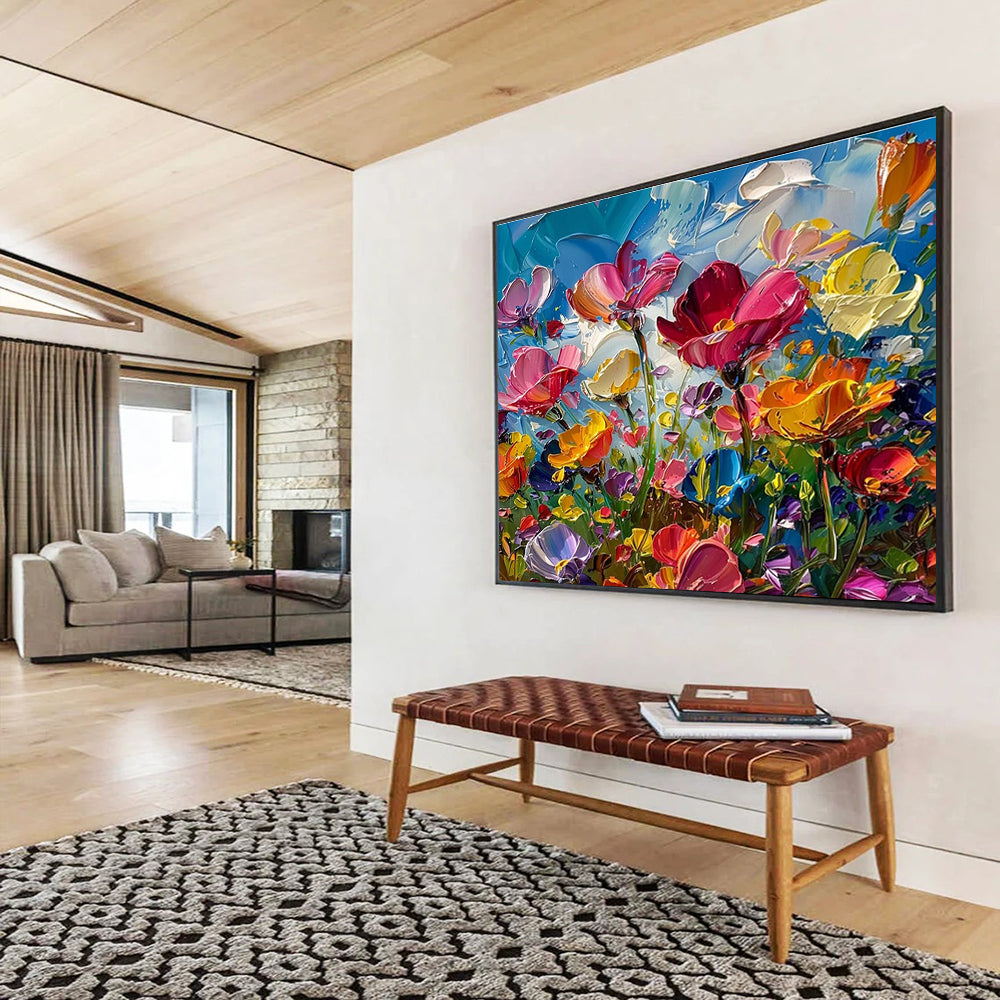 “Vibrant Impasto Flower Field” - Lively Floral Painting On Canvas DKH794