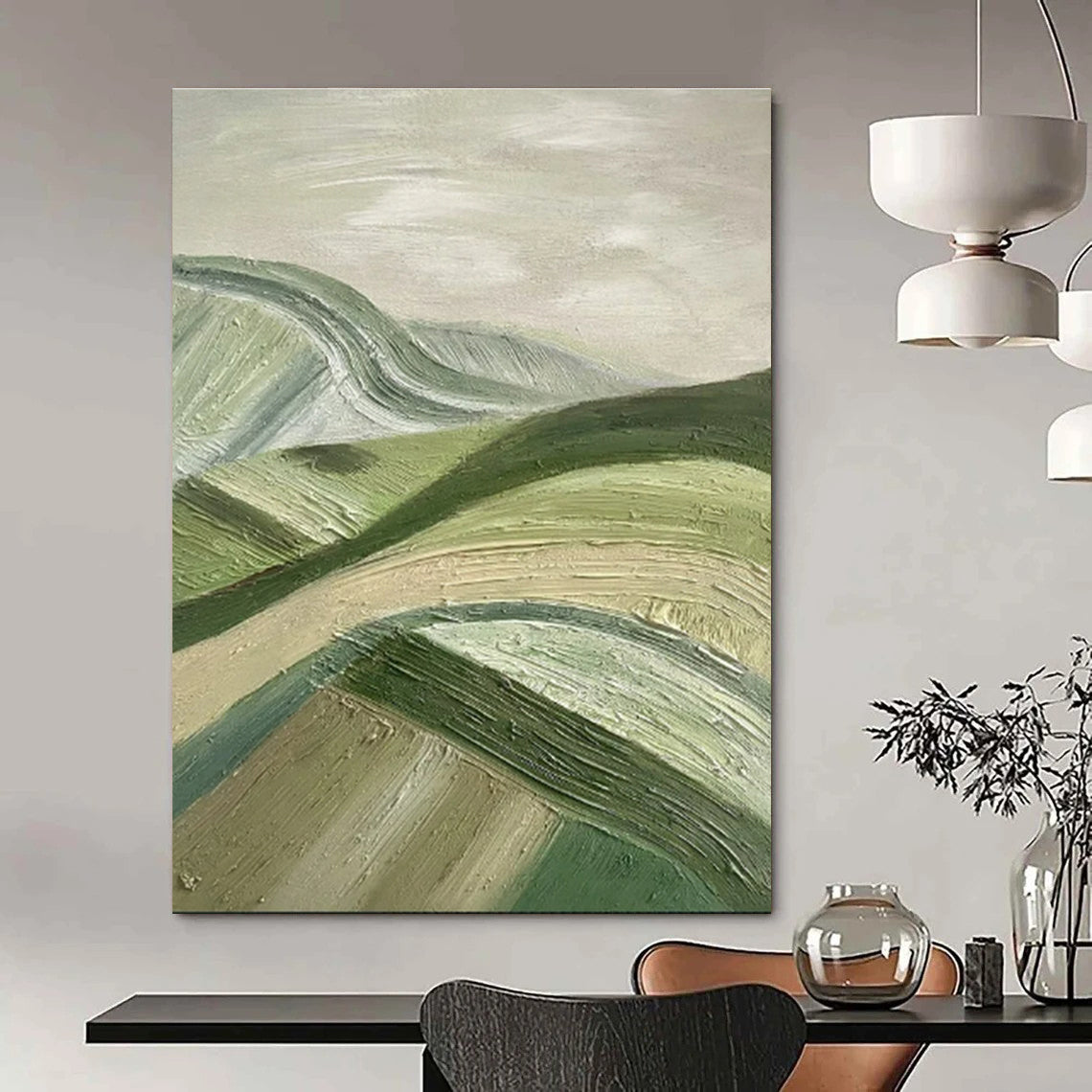 Green & Beige Rolling Hills - "Textured Landscapes" - Impasto Oil Painting CT1455