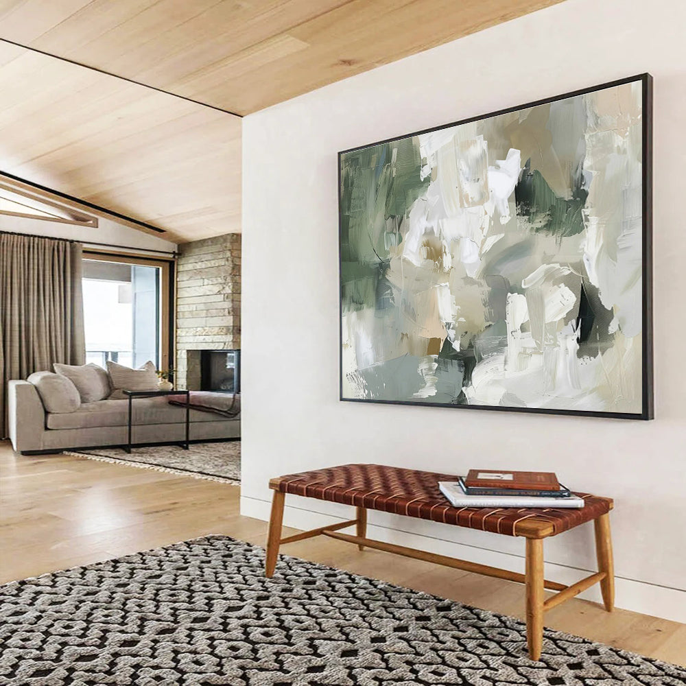 Earthy Tones Abstract - Greens, Beiges, and Textured Forms Painting On Canvas DKH045