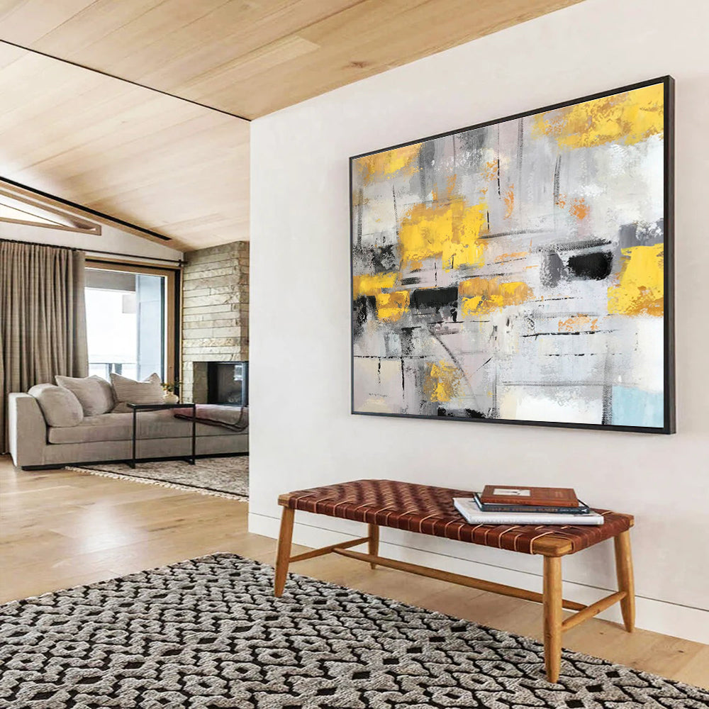Gray and Gold Abstract Expressionist Painting On Canvas DKH285