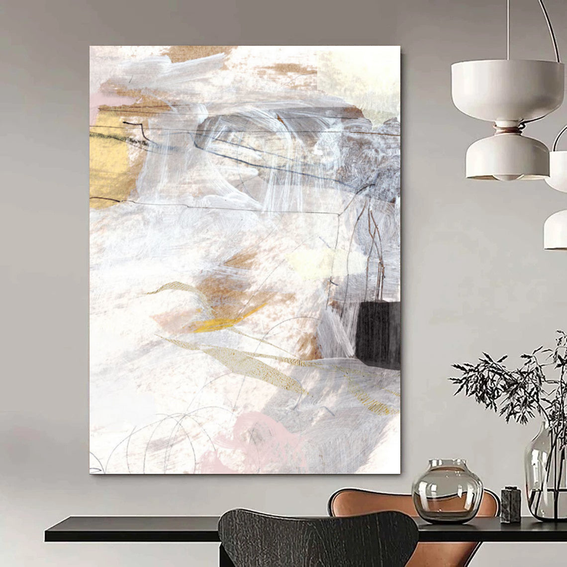 “Neutral Tones Abstract Mosaic” - Beige, Gray, White Abstract Painting On Canvas DTP212