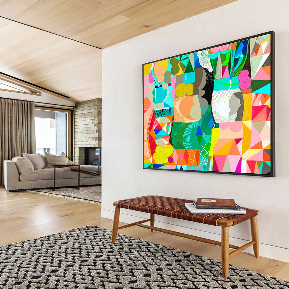 Colorful Geometric Collage - Bold Shapes and Harmonious Hues Painting On Canvas DKH065