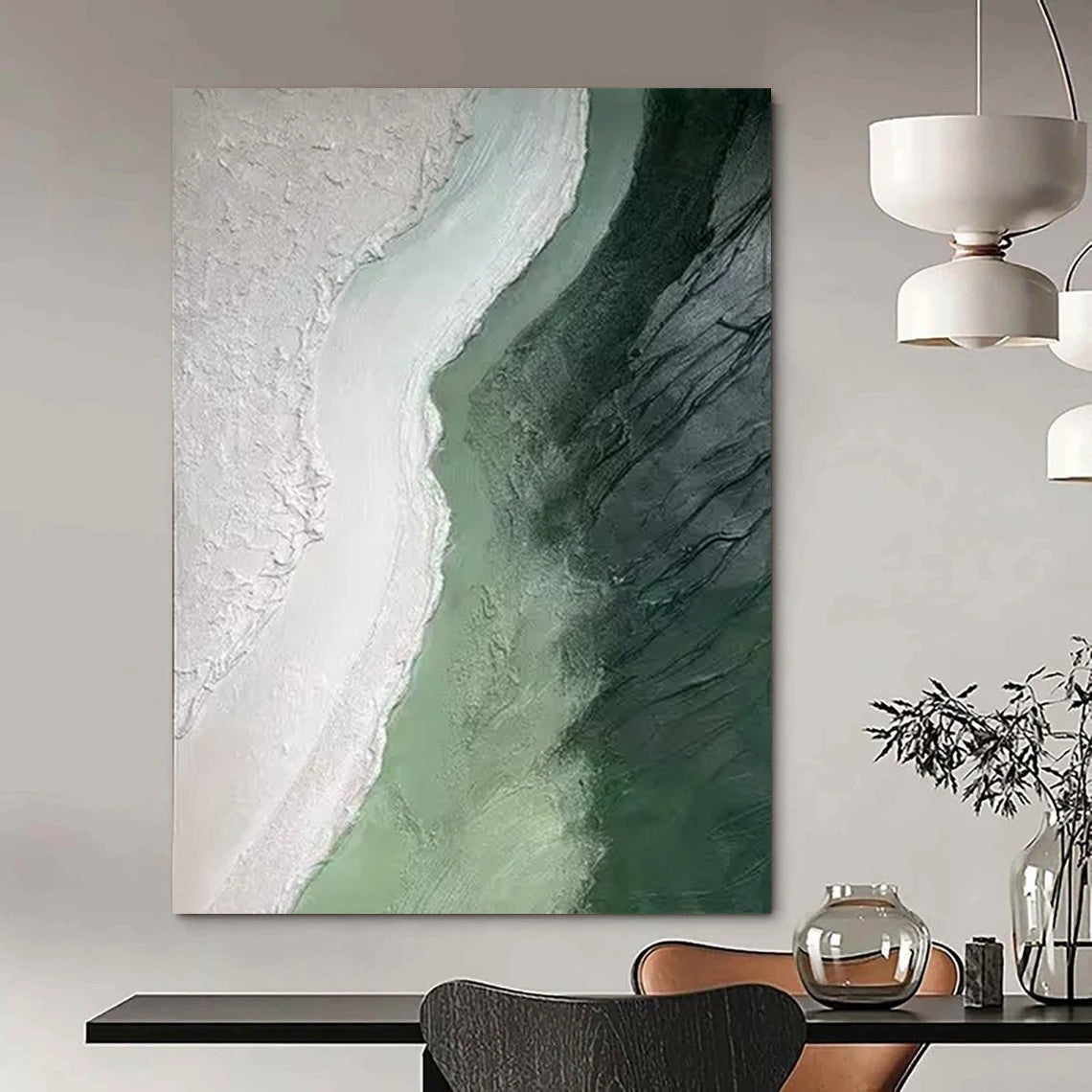 “Textured Green - White Abstract” ,Abstract Textured Acrylic Painting CT0938