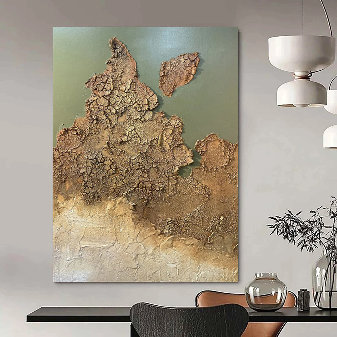 “Arid Dreams” - Brown & Green Cracked Terrain Painting On Canvas DKH1509