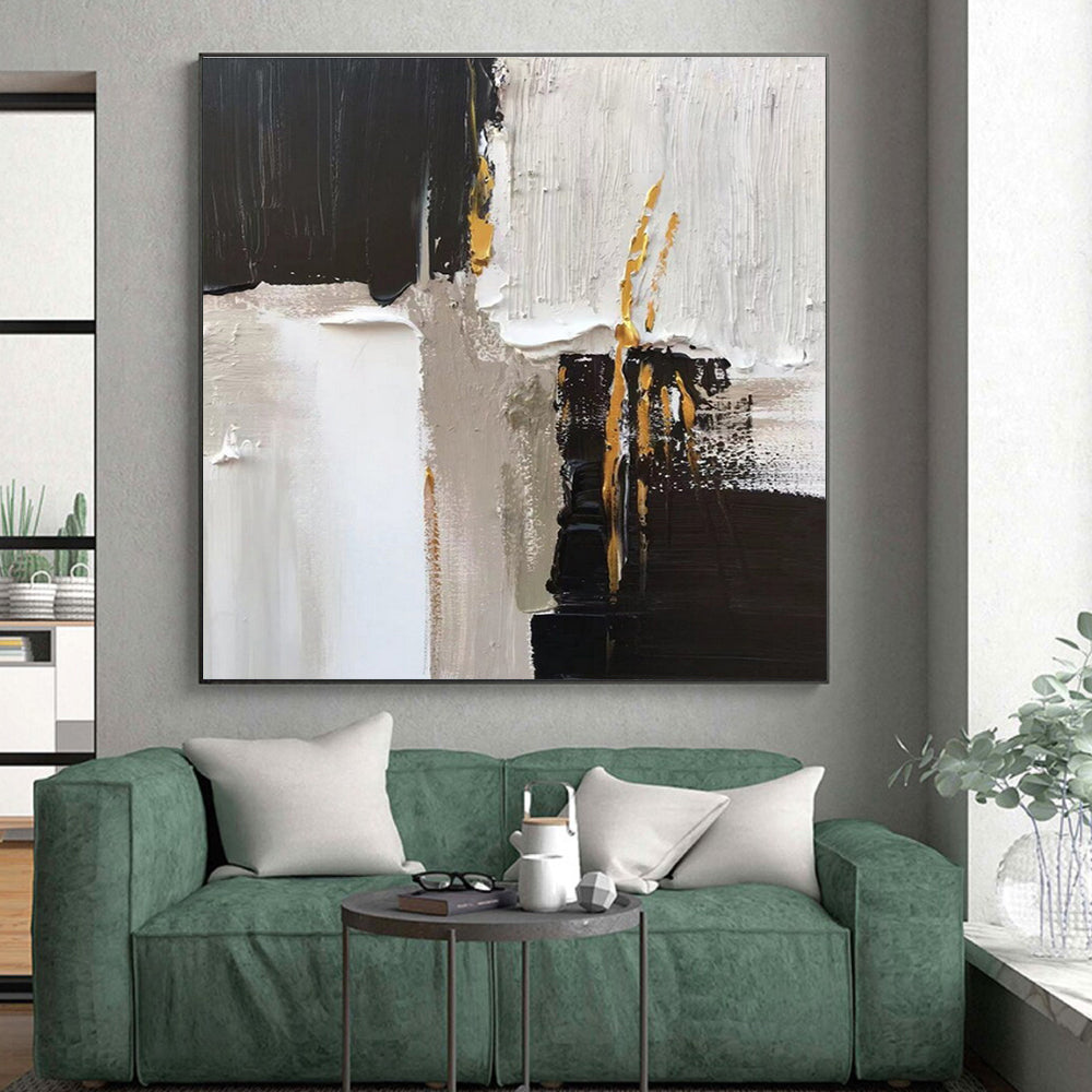 “Black - White - Gold Abstract Accents” ,Abstract Acrylic Painting CT0788