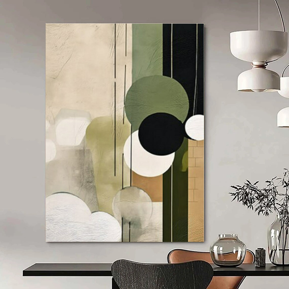 Green - Geometric Circles & Lines II - Abstract Bauhaus - Style Acrylic CT1277