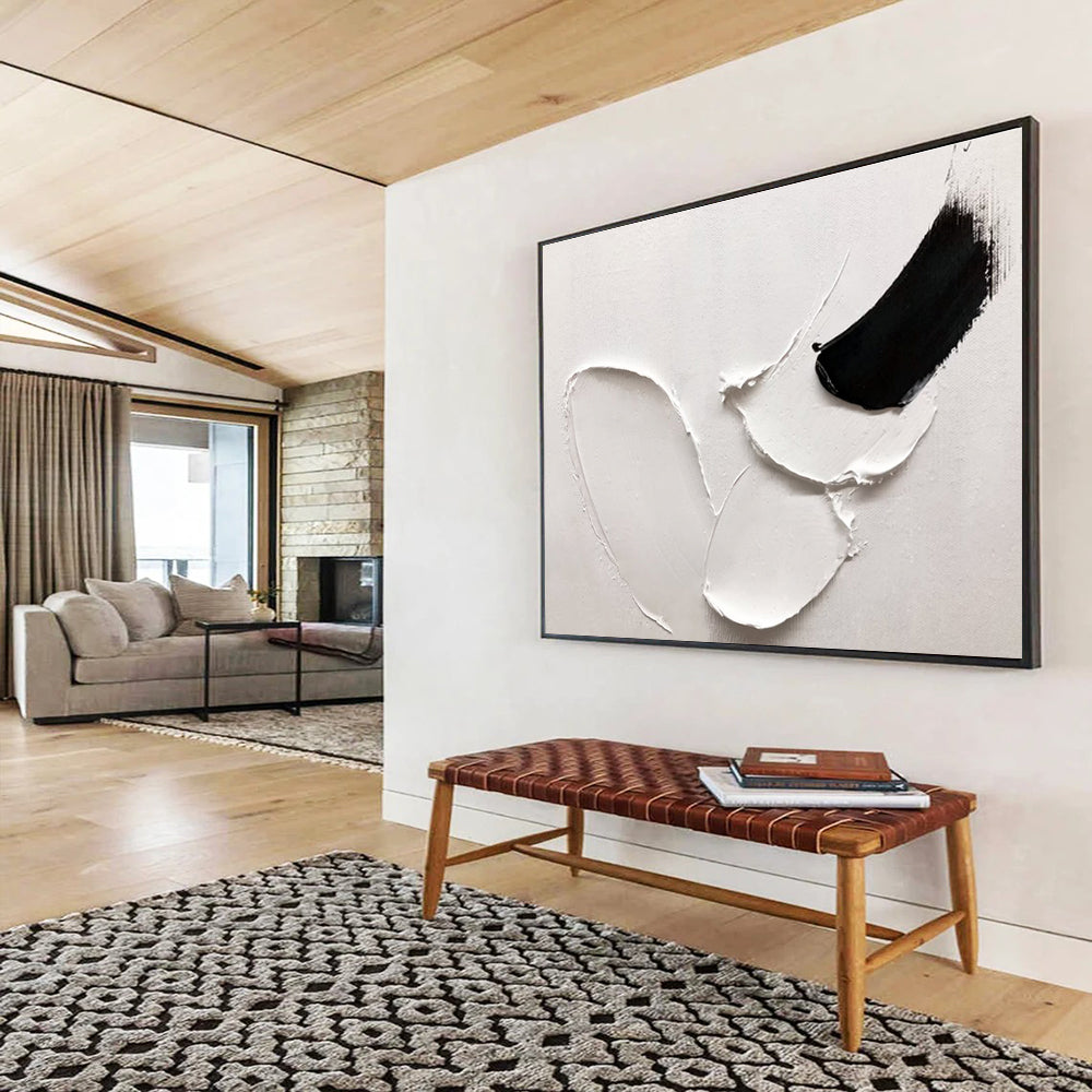 Simple Black & White Forms - White & Black Abstract Painting On Canvas DKH909