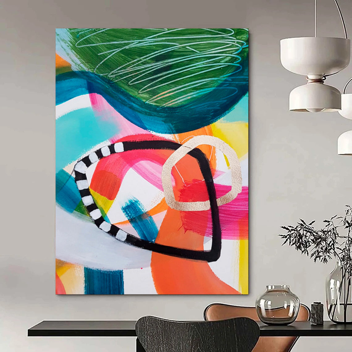 Colorful Swirls, Geometric Accents - "Swirl & Structure" - Abstract Acrylic Art CT1825