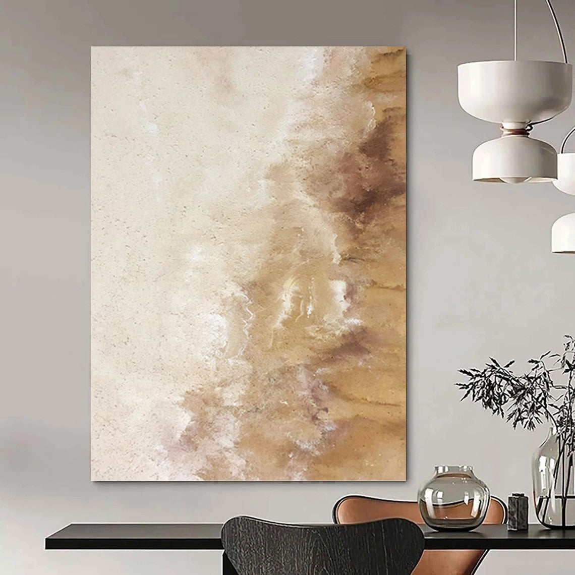“Beige & Brown Textured Canvas” - Beige & Brown Textured Abstract Painting On Canvas DKH1223