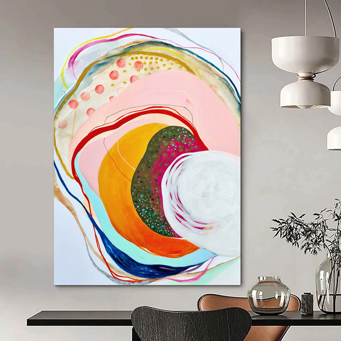 Colorful Curves, Layered Circles - "Rainbow Vortex" - Abstract Expressionist Painting CT1848