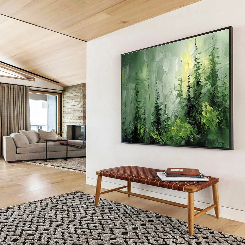 “Misty Green Forest” - Impressionistic Landscape Painting On Canvas DKH830