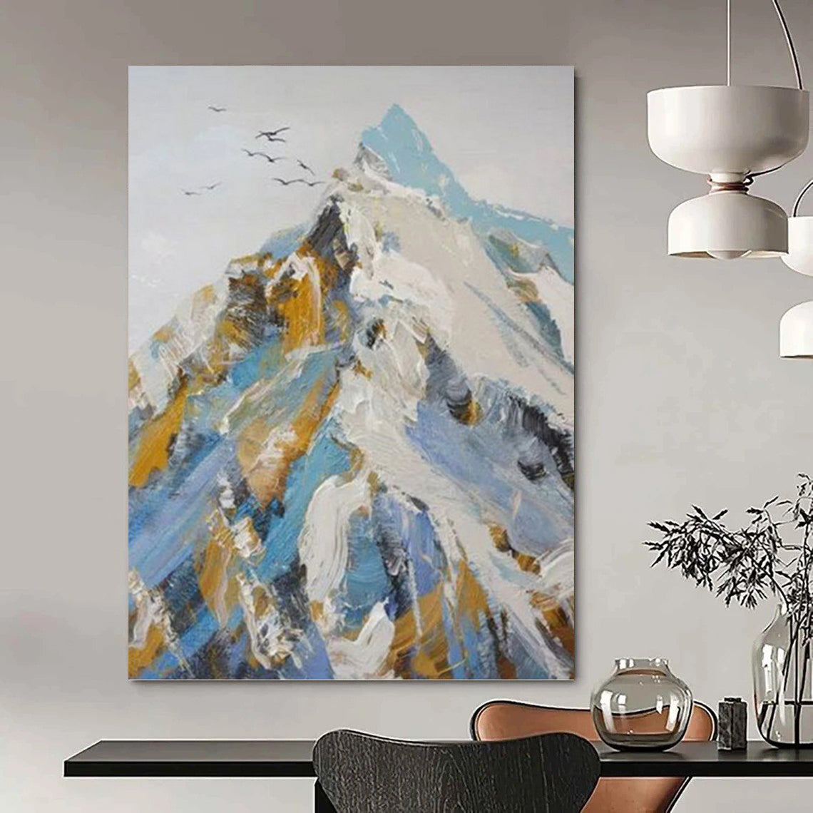“Colorful Mountain Impasto” - Blue, White & Gold Textured Landscape Painting On Canvas DKH0955