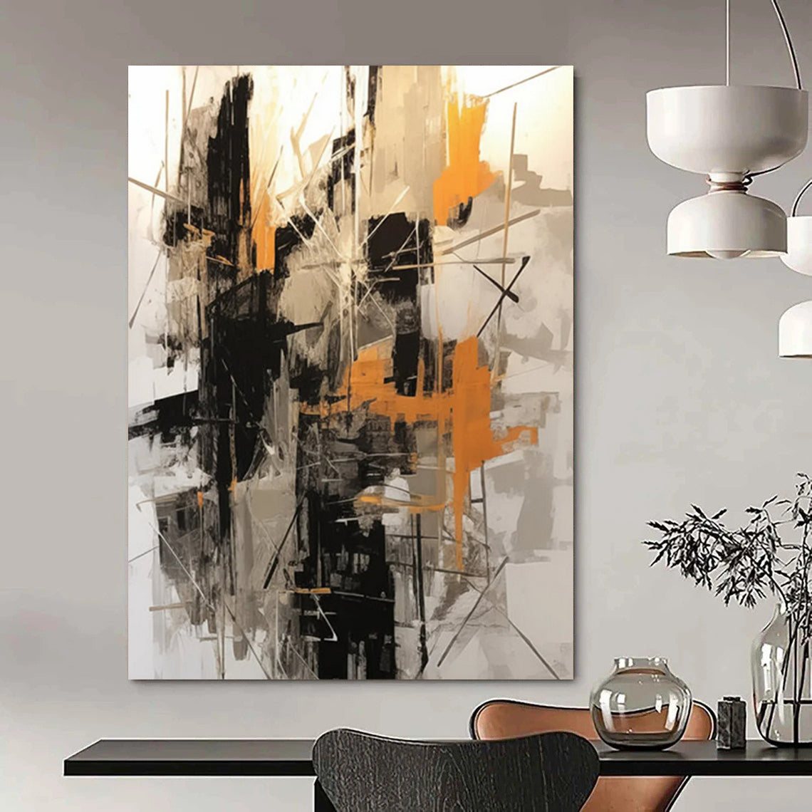 “Black - Orange Abstract Chaos” - Abstract Expressionist Painting On Canvas DTP116