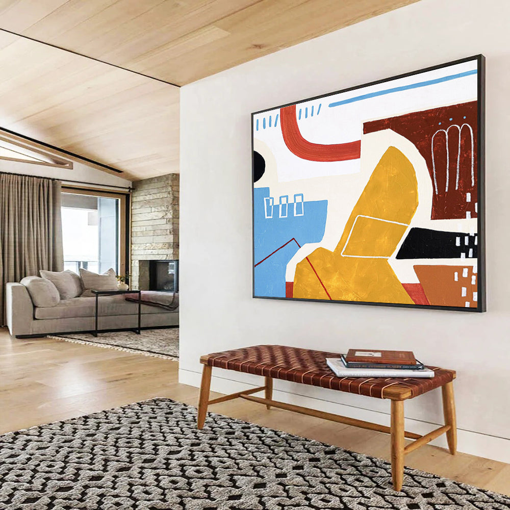 “Geometric Color Block Play” Abstract Acrylic Painting On Canvas DKH566