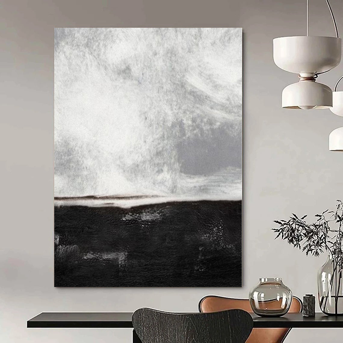 “Black - White Abstract Horizon” – Abstract Landscape Painting CT1154