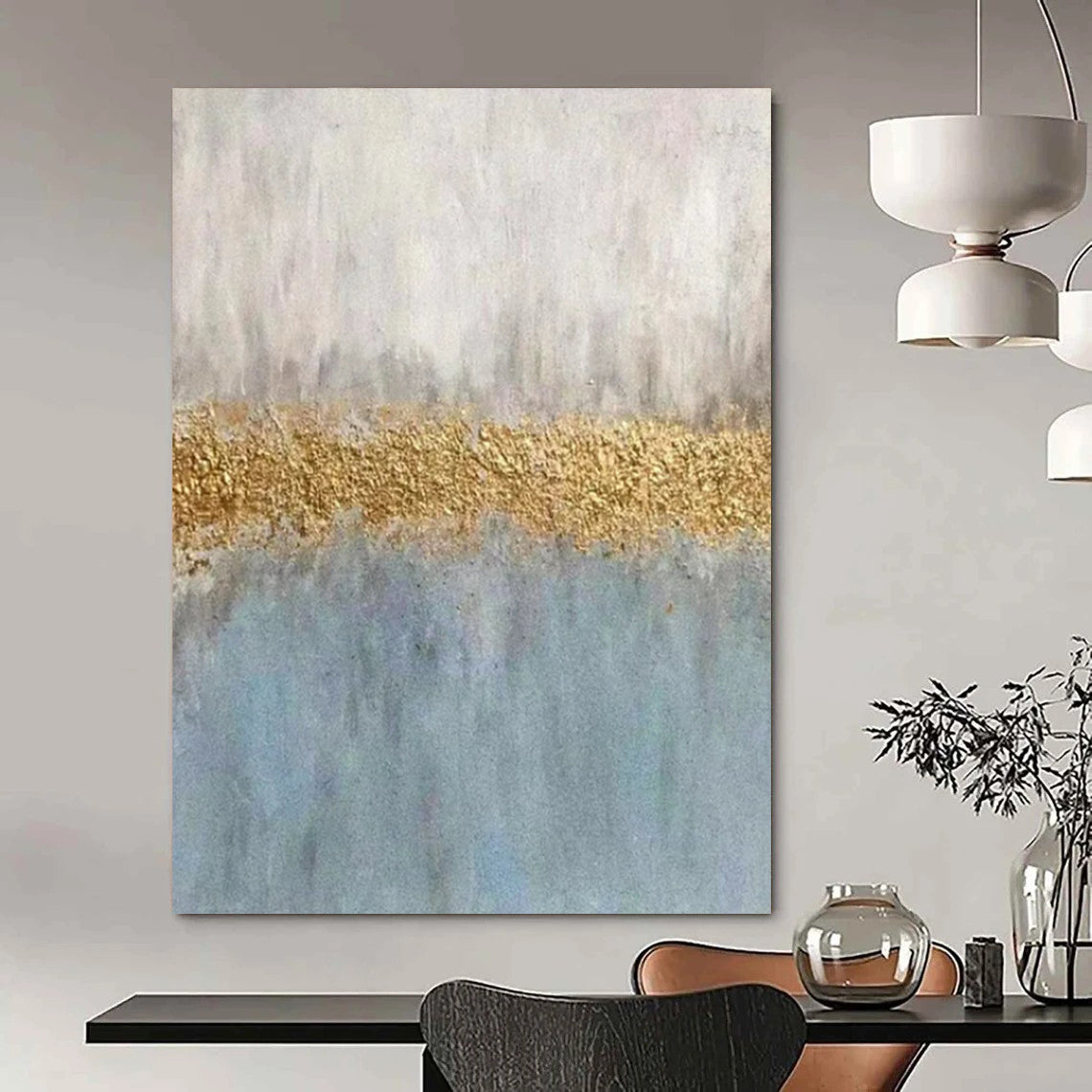 Blue & Gold Abstract Divide - Minimalist Abstract Painting On Canvas CT2289