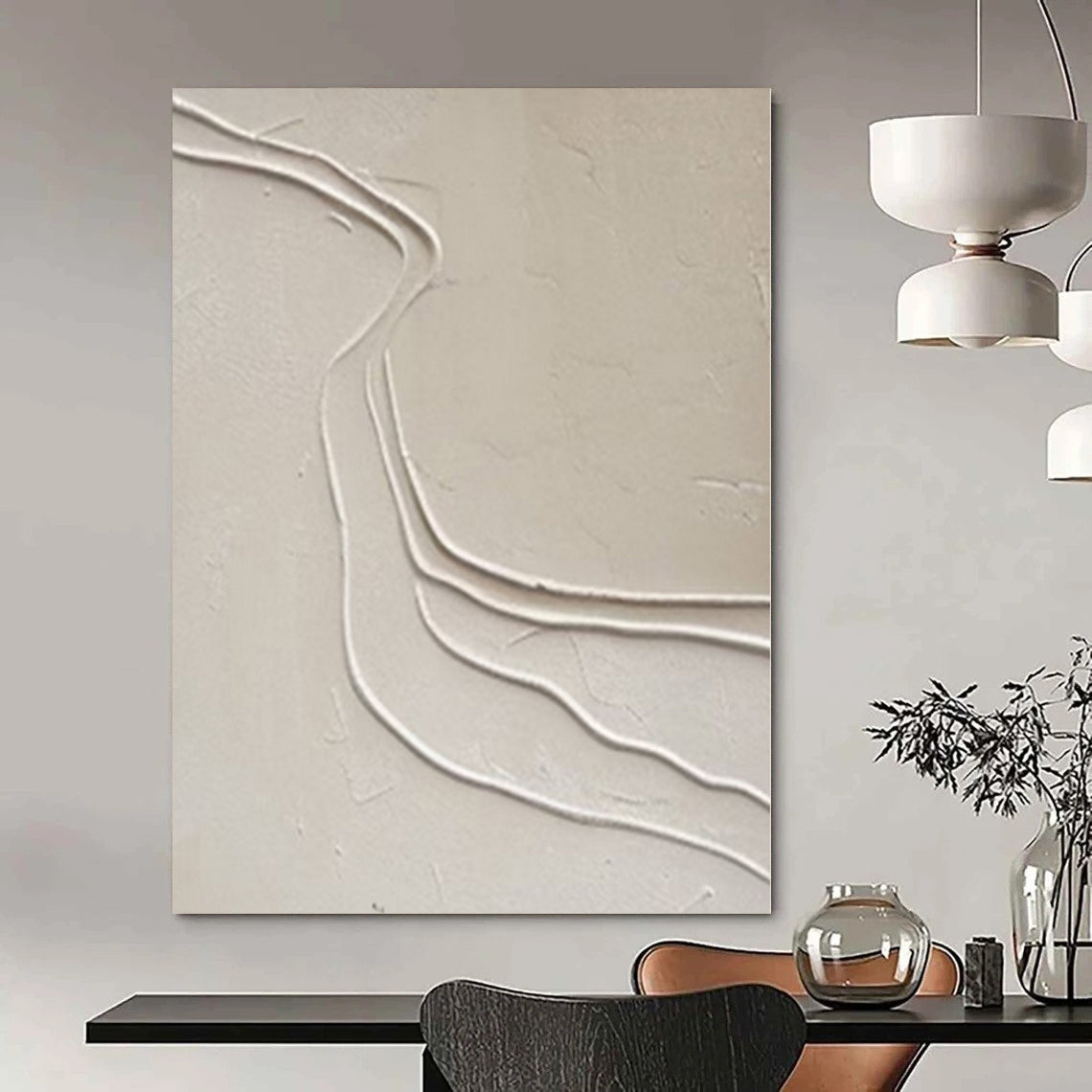 “Textured Beige Wavy Lines” – Minimalist Textured Painting CT1094