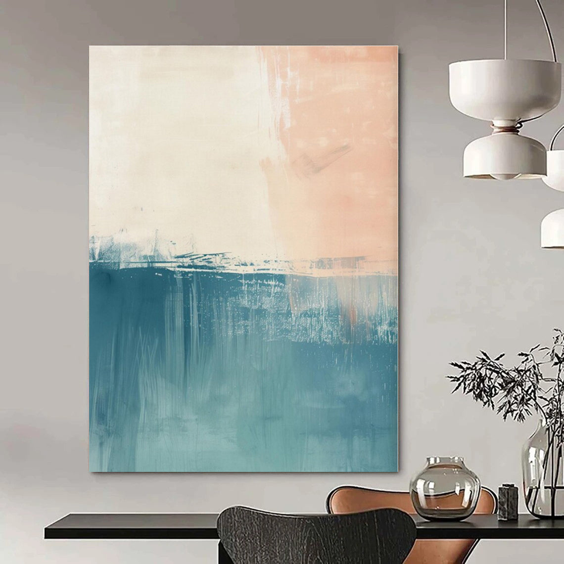 Pink - Blue - White Blended Landscape - Abstract Landscape Acrylic Painting CT1380