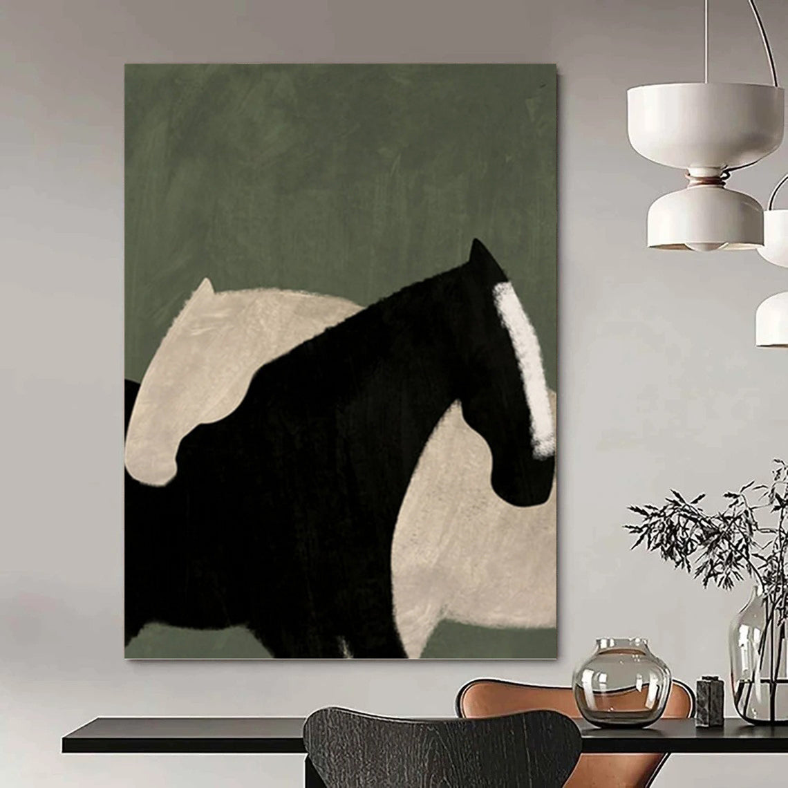 Abstract Black and White Horse Silhouettes - Equine Painting On Canvas DKH1411