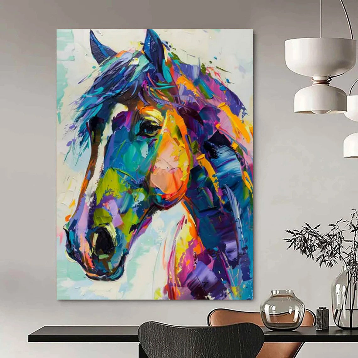 “Colorful Horse” - Multicolor Equine Portrait Painting On Canvas CT2239