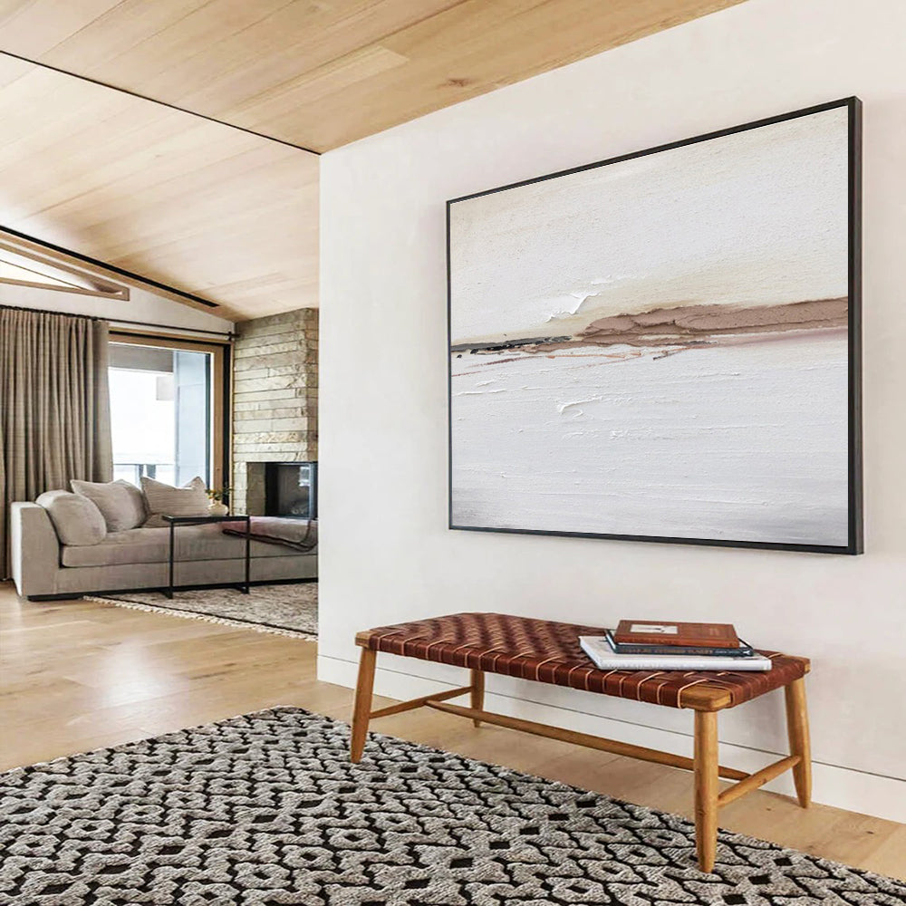 Subtle Earth Tone Stripes - White, Brown & Gray Abstract Painting On Canvas DKH913
