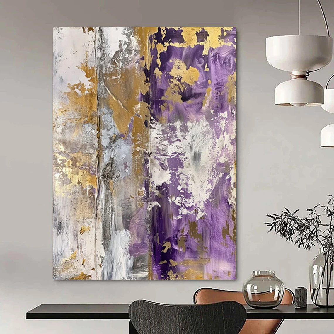 “Purple - Gold Textured Abstraction” - Textured Abstract Painting On Canvas DTP134