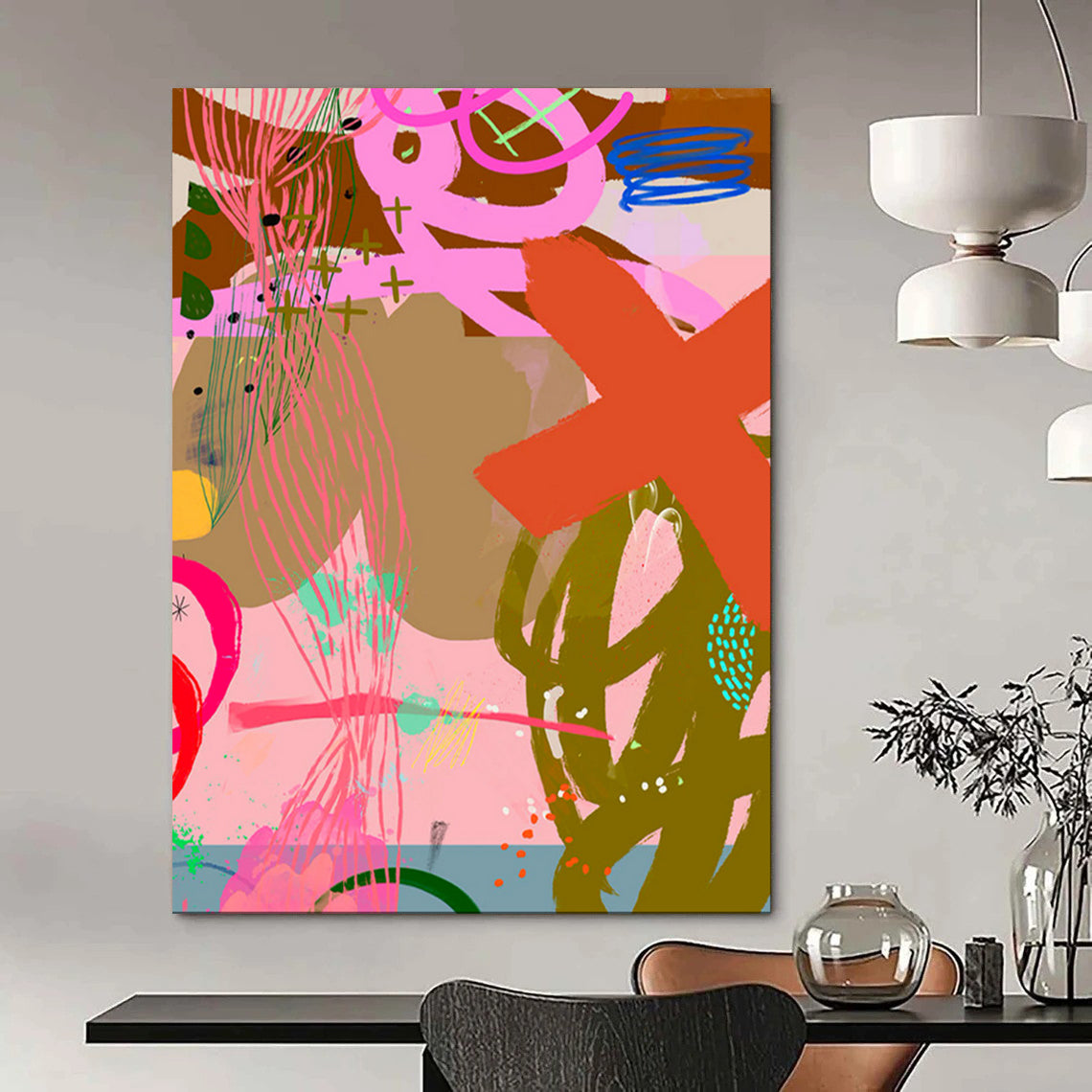 Pink, Green, Bold Doodles - "Playful Doodleland" - Abstract Expressionist Painting CT1857