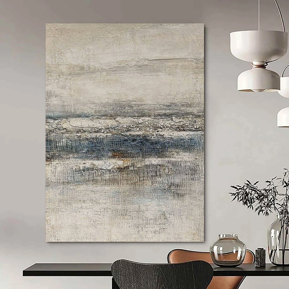 “Beige & Gray Textured Layers” – Abstract Mixed - Media Art CT0964