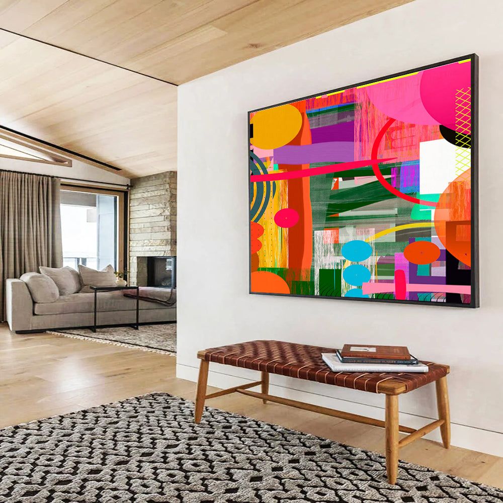 Colorful Geometric Collage “Vibrant Geometric Carnival” Painting On Canvas DKH082