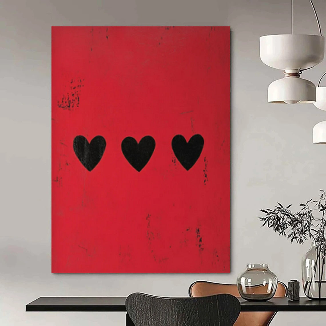 “Red - Black Heart Abstract” ,Abstract Minimalist Acrylic Art CT0950